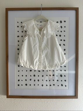ZARA White Sleeveless Lace-Collar Button-Up Top